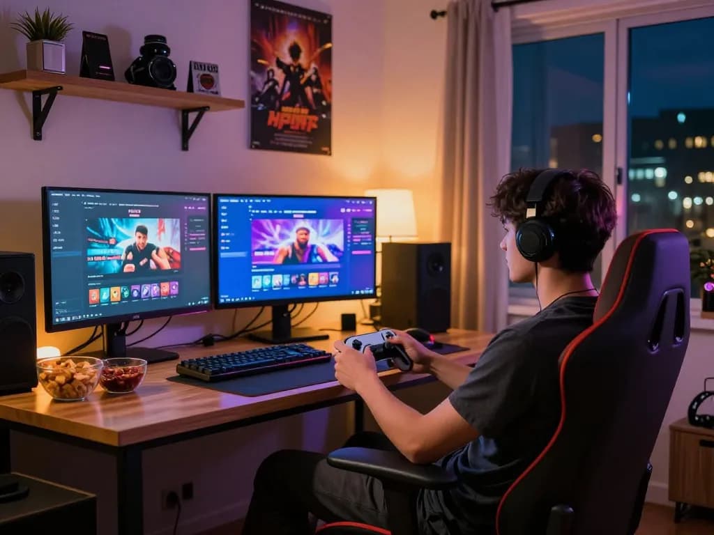 Explore html porn games in a cozy gaming den with vibrant screens and ambient lighting.