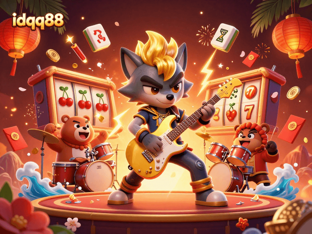 Experience thrilling gameplay at idqq88 with dynamic slot machines, vibrant mascots, and engaging casino elements.
