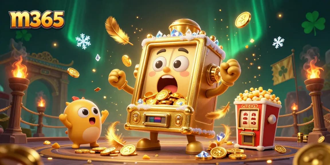 Win big with m365's amazed slot machines celebrating a jackpot in this vibrant casino scene.