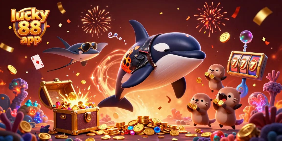 Engaging illustration of the lucky 88 app featuring a whimsical whale, stingray, and otters in a vibrant casino scene.