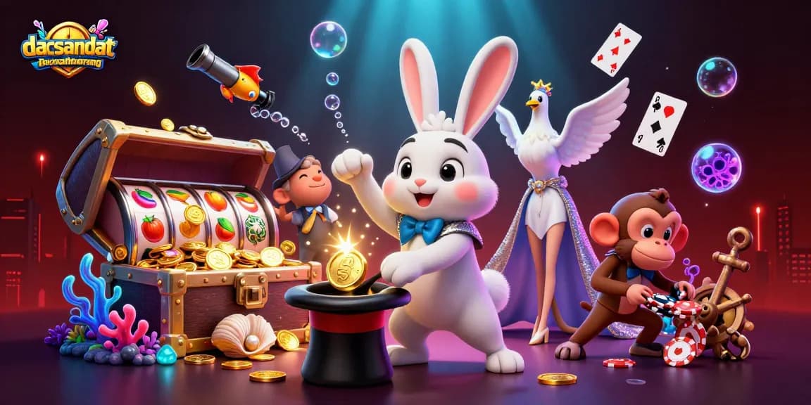 dacsandatphanrang captivating illustration showcasing a magician rabbit and monkey enriching the gaming experience with slot elements.