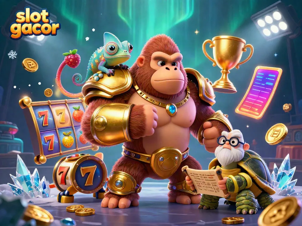 Experience thrilling wins with slot gacor, featuring a powerful gorilla king and dynamic casino elements.