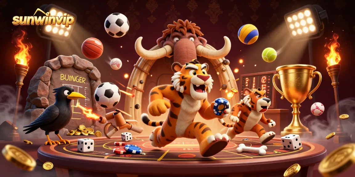 Experience the thrill of betting with sunwinvip in this vibrant prehistoric casino scene.