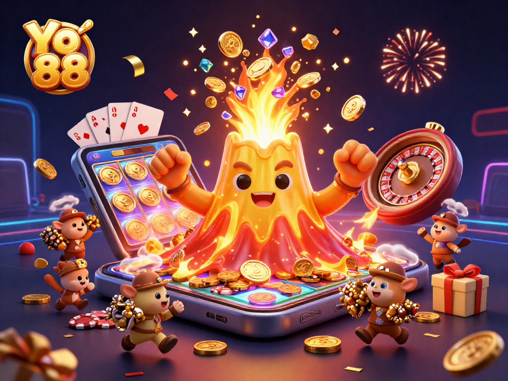 Players enjoy the excitement of winning at Yo 88 casino, with treasures erupting everywhere.