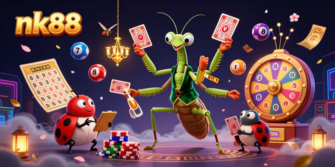 Experience thrilling gameplay at nk88 with vibrant casino dynamics from colorful lottery balls to a charming mantis dealer.