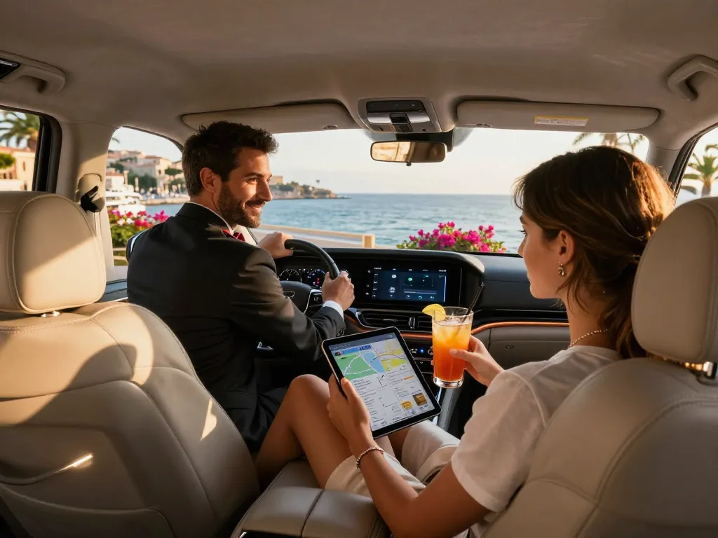 Service de taxi de luxe à Saint-Tropez montrant confort et style pour les voyageurs.