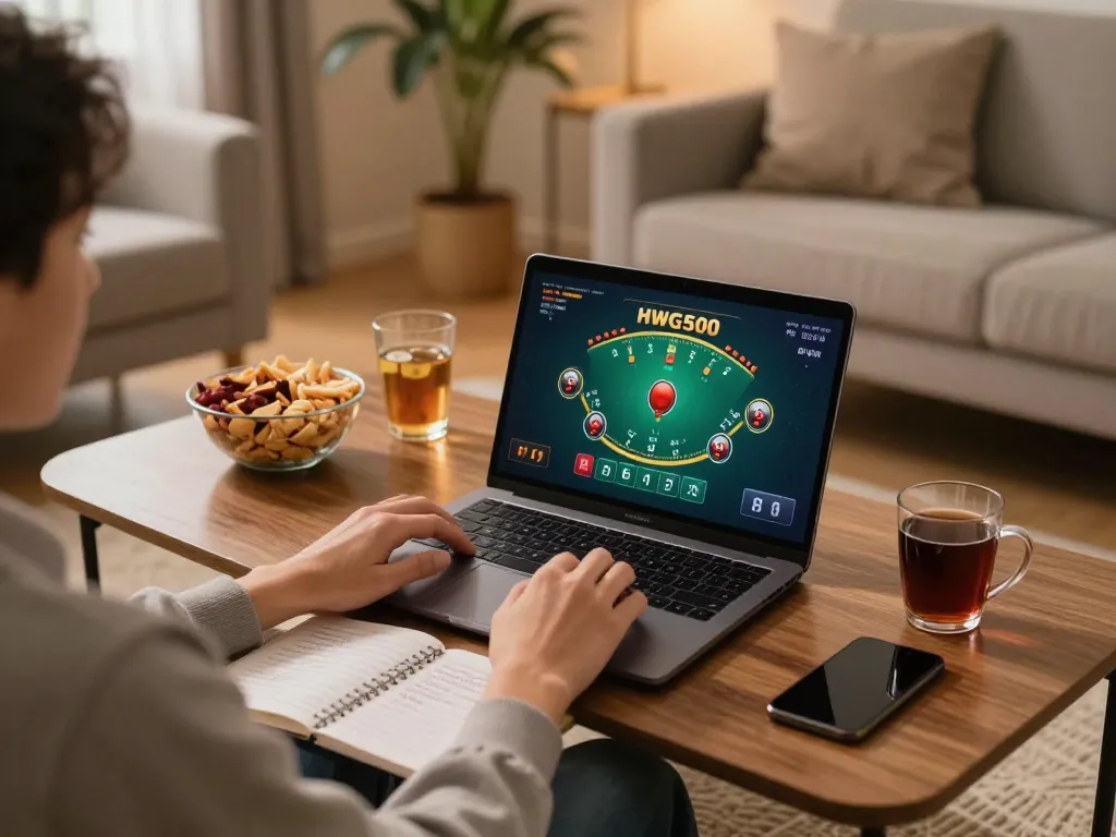 Engage in thrilling gameplay with hwg500 link at home on a cozy laptop setup.