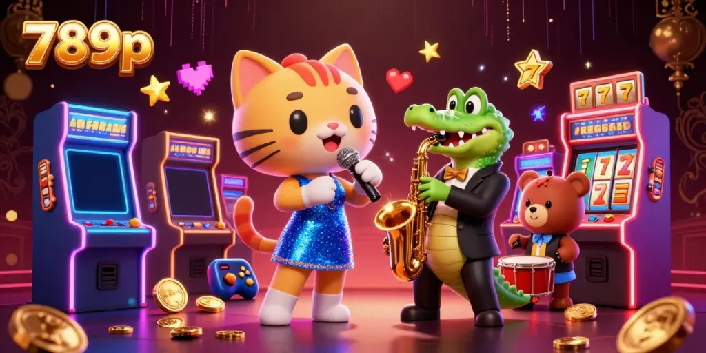 Engage in thrilling slots action at 789p with vibrant characters and interactive casino elements.