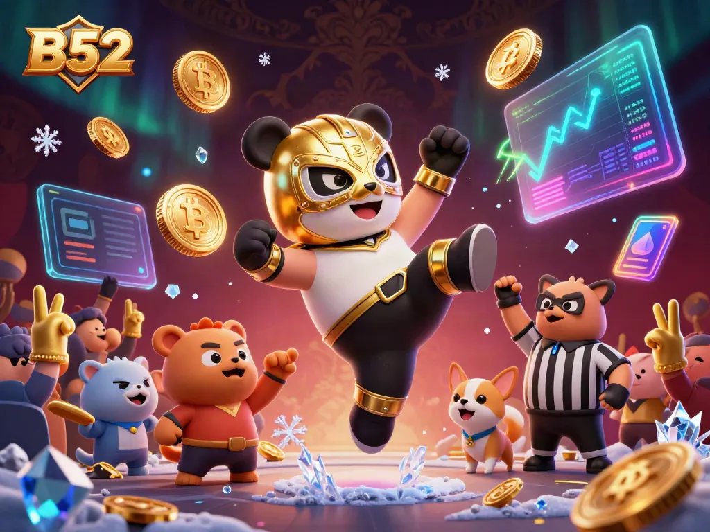 Experience the vibrant B52 gaming scene as the wrestler panda kicks high amid cheering animal fans.