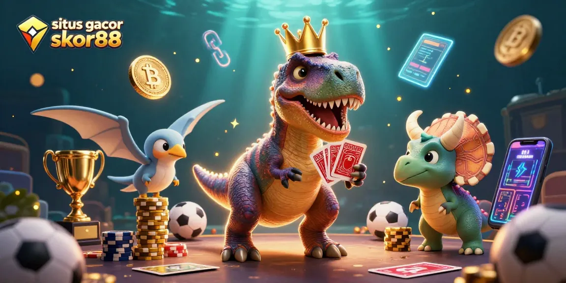 Engage in thrilling action at situs gacor skor88 with our vibrant casino illustration featuring dynamic gaming elements and characters.