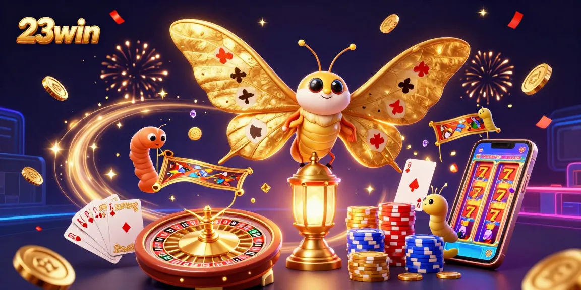 Experience thrilling gameplay at 23win with vibrant casino-themed 3D illustration.