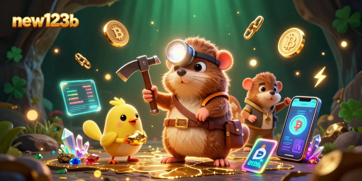 Experience exhilarating wins at new123b with a vibrant treasure hunt theme featuring a mole and crypto elements.