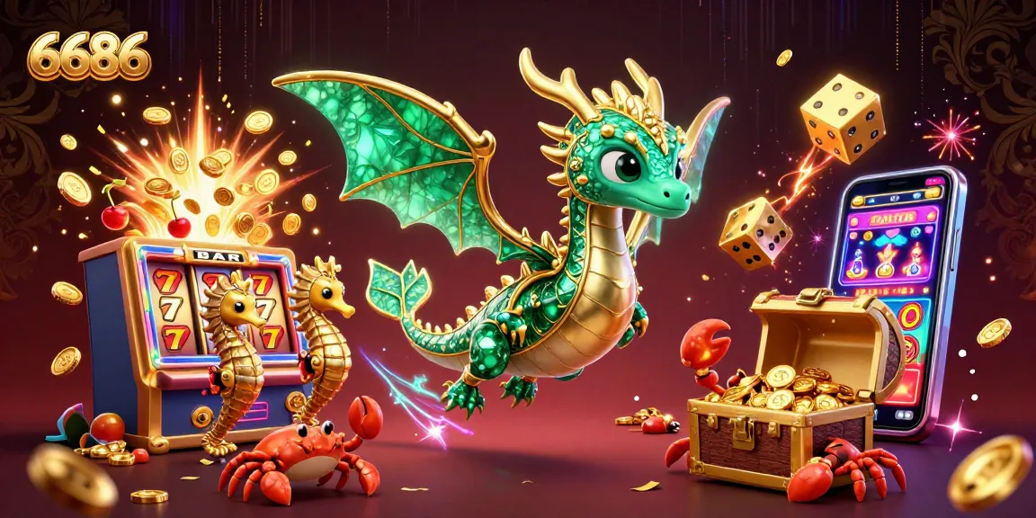 Experience thrilling gameplay at 6686 with vibrant dragons and a slot machine jackpot explosion.