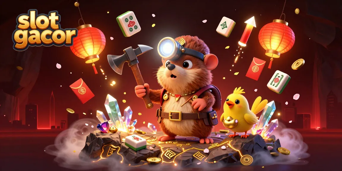 Experience slot gacor excitement with a treasure hunter mole and glowing gems in a dynamic casino scene.