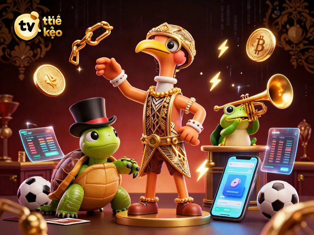 Engage with tỷ lệ kèo in a vibrant sports betting scene featuring animated characters and crypto elements.