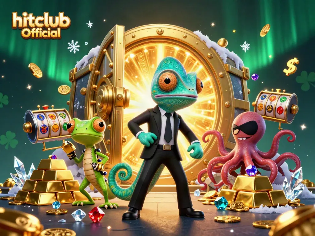 Experience winning thrills with hitclub Official's vibrant and dynamic 3D casino illustration.