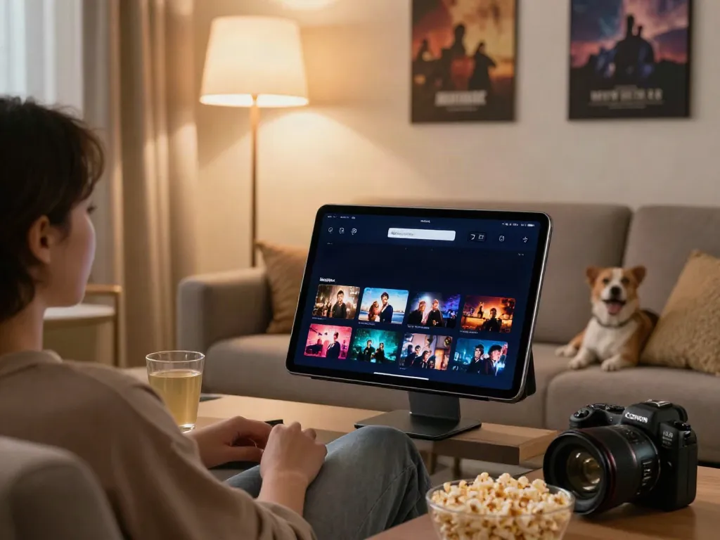 Download and enjoy free HD movies on the MovieBox app with cozy home setup.