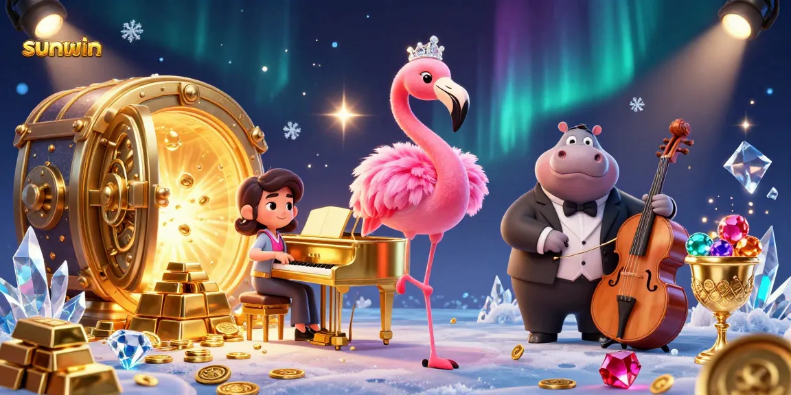 Win big at sunwin with a vibrant casino party, featuring a flamingo singer and treasures galore!