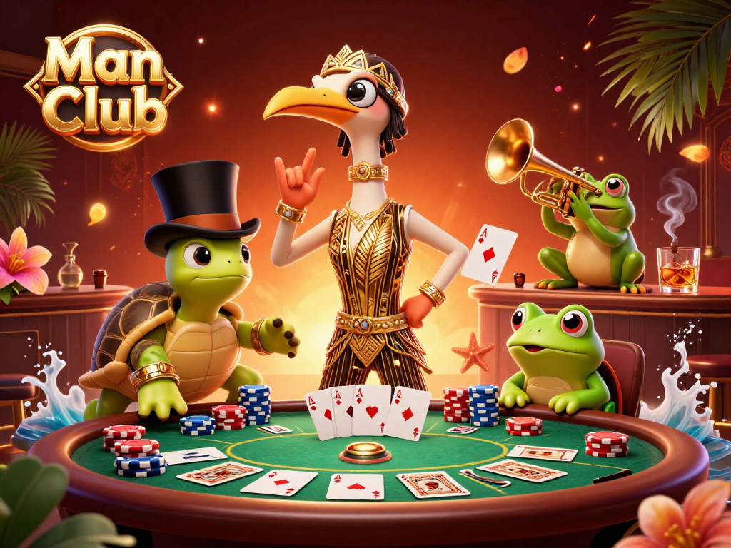 Engage in strategic play at the Man Club with vibrant casino characters and lively poker elements.