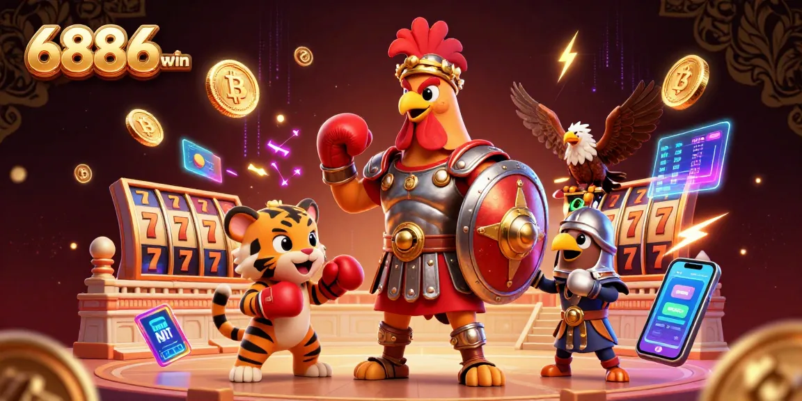 Experience the thrill of winning at 6886win with a vibrant casino scene blending characters and dynamic gambling elements.