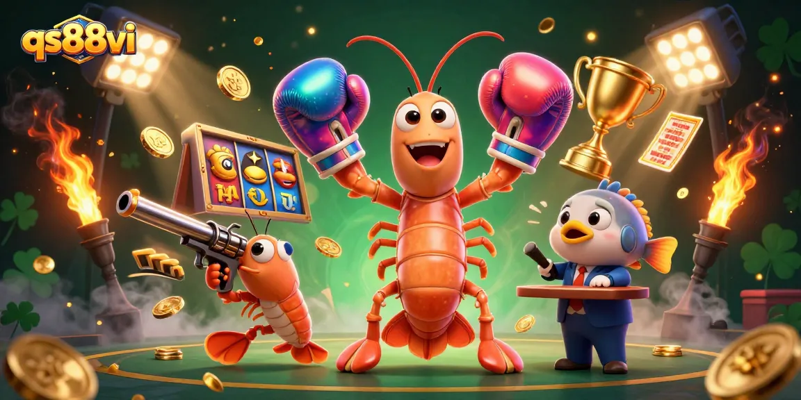 Experience casino excitement with qs88vi in a vibrant 3D illustration featuring unique characters and dynamic gaming elements.