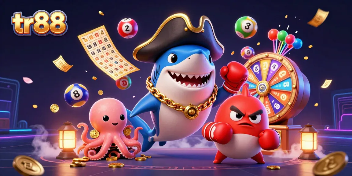 Experience thrilling games at tr88 with a colorful celebration of lottery elements and fun characters.